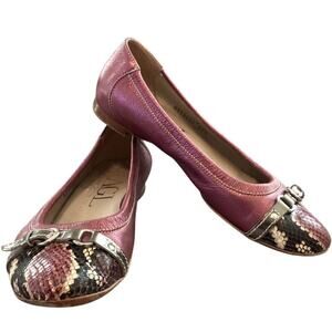 AGL Monika Cap Toe Ballet Flat 39.5 US 9.5 Purple Pink Python Leather Old Money